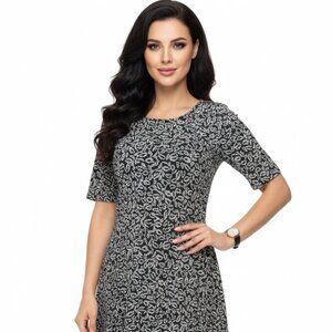 Jessica Howard Black & White Leaf Print Midi Dress Sz 14 NWT Fit & Flare Stretch